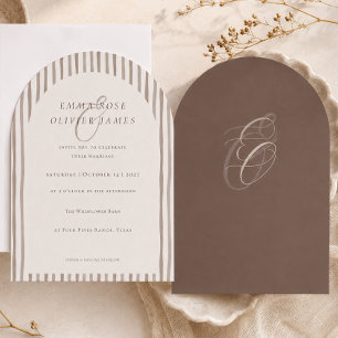 Minimalist Cocoa Brown Arch Wedding Invitation