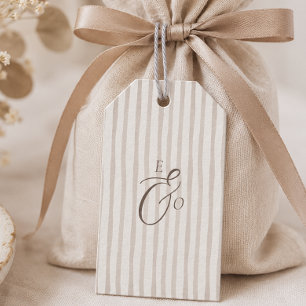 Minimalist Cocoa Brown Monogram Stripes Wedding Gift Tags
