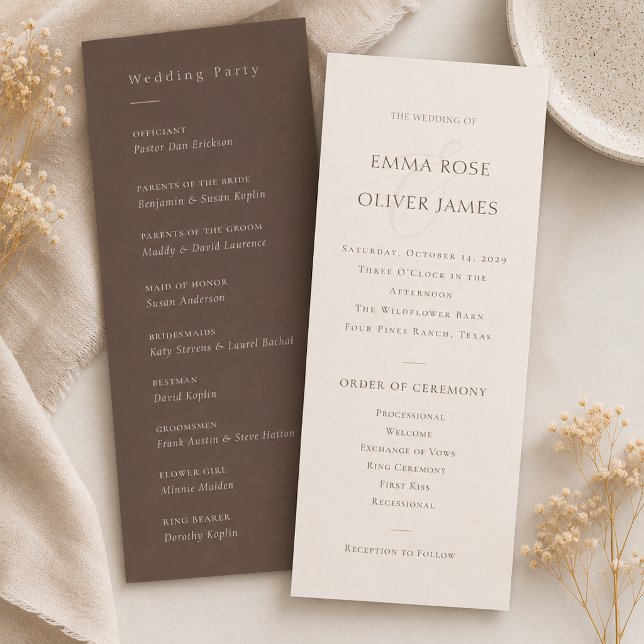 Minimalist Cocoa Brown Service Order Wedding  Prog Program (Minimalist Cocoa Brown Service Order Wedding Program)