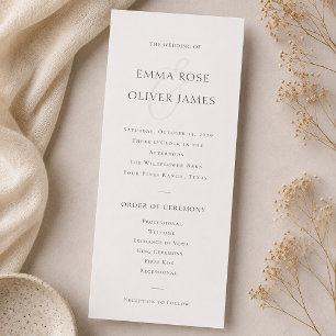 Minimalist Cocoa Brown Service Order Wedding Program