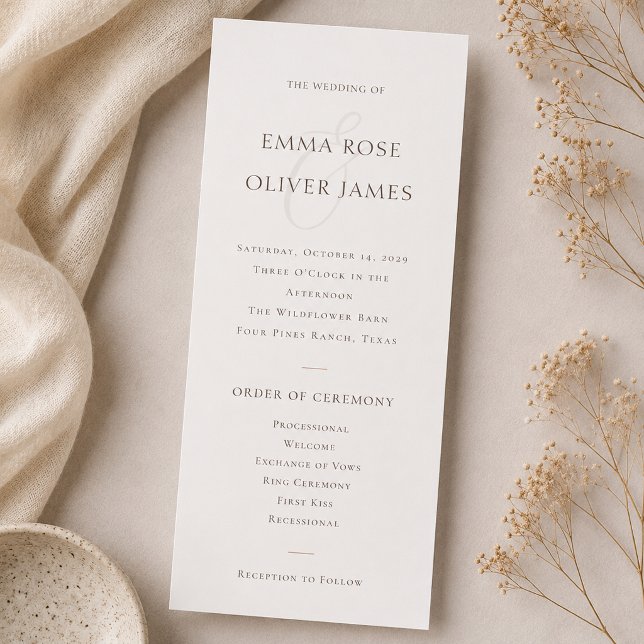 Minimalist Cocoa Brown Wedding Monogram  Program (Minimalist Cocoa Brown Wedding Monogram Program)