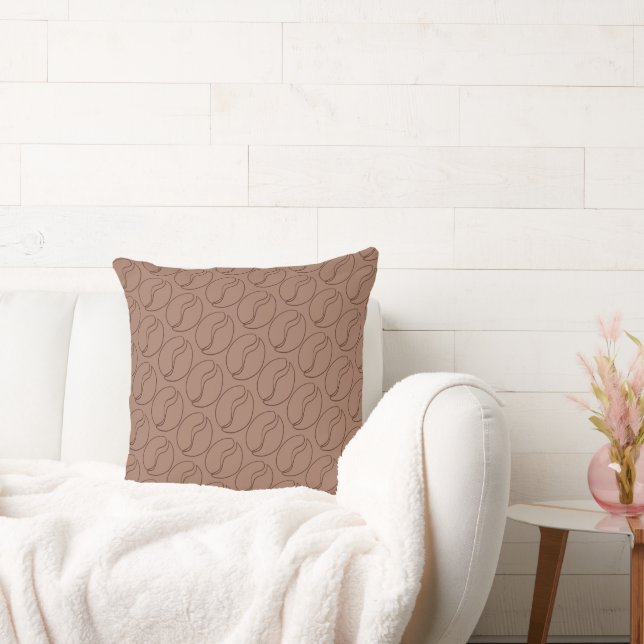 Minimalist Coffee Bean Outline on Mocha Mousse  Throw Pillow (Couch)