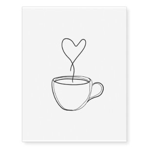 ☕ Minimalist Coffee Cup Heart Temporary Tattoo 💖