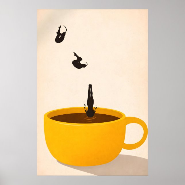 Minimalist Coffee Dive Poster, Surreal Drink Art Poster (Front)