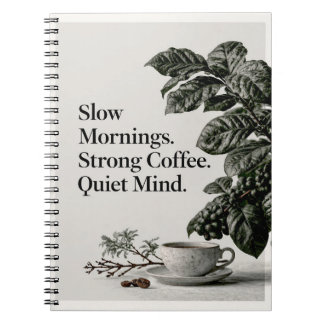 Minimalist Coffee Quote with Cup, Plant, and Text Notebook