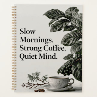 Minimalist Coffee Quote with Cup, Plant, and Text Planner