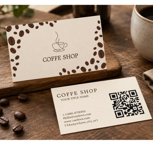 Minimalist Coffee Shop Business Card with QR Code