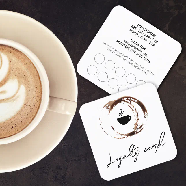 Minimalist Coffee Shop Cup Stains Loyalty Card | Zazzle