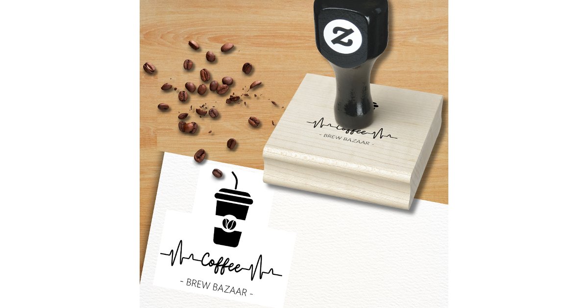 Minimalist coffee shop logo rubber stamp | Zazzle