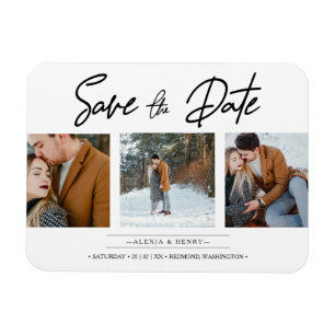 Minimalist Collage 3 Custom Photos Engaged Couple Magnet