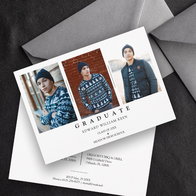 Minimalist Collage 3 Photos Graduate Graduation Invitation (Creator Uploaded)