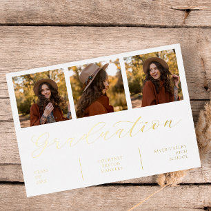 Minimalist Collage Graduation 3 Photos Real Silver Foil Invitation