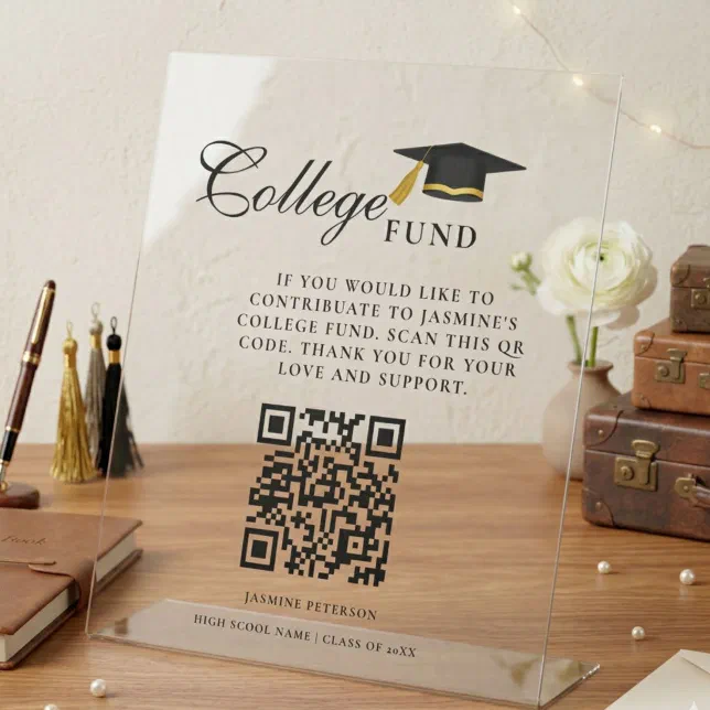 Minimalist College Fund QR Code Sign Graduation | Zazzle