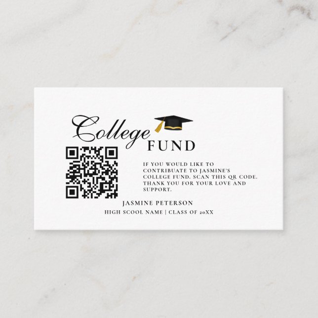 Minimalist College Fund QR Code Sign Graduation Enclosure Card (Front)