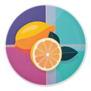 Minimalist Color Block Lemons Ceramic Knob