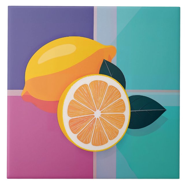 Minimalist Color Block Lemons Ceramic Tile (Front)