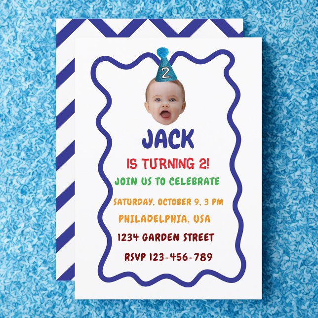 Minimalist Colorful 2nd Birthday Invitation, Face Invitation (Creator Uploaded)