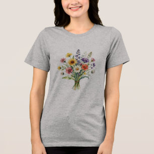 Minimalist Colorful Botanical Wildflower High-Res Tri-Blend Shirt