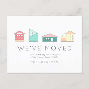 Minimalist Colorful Houses Moving Announcement Postcard