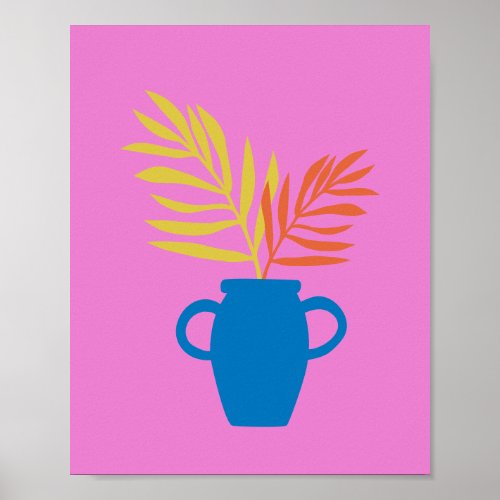 Minimalist Colorful Plant Illustration in Pink Poster