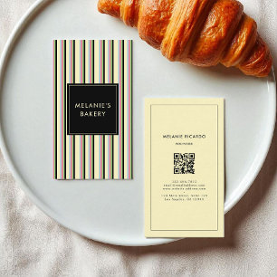 Minimalist Colorful Stripes Retro QR Code Bakery Business Card