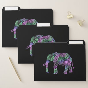minimalist colorful tribal floral neon elephant file folder