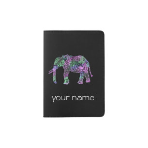 minimalist colorful tribal floral neon elephant passport holder