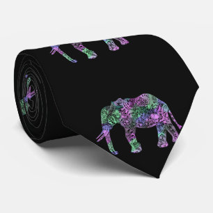 minimalist colorful tribal floral neon elephant tie
