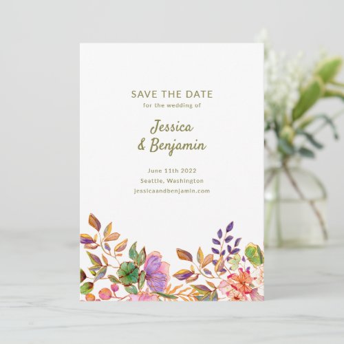 Minimalist Colorful Watercolor Flowers Wedding Save The Date