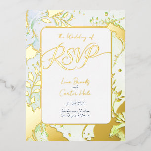 Minimalist Colorful Watercolor Foil RSVP Invitation Postcard