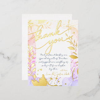 Minimalist Colorful Watercolor Foil Thank You Card
