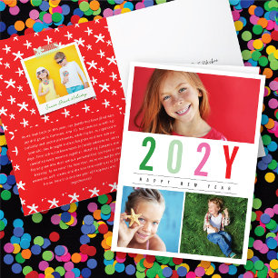 Minimalist Colorful Year 3 Photo Modern Simple Holiday Card