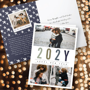 Minimalist Colorful Year 3 Photo Modern Simple Holiday Card