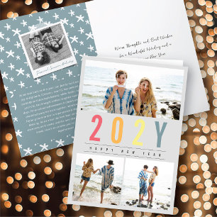 Minimalist Colorful Year 3 Photo Modern Simple Holiday Card
