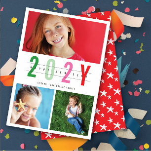 Minimalist Colorful Year 3 Photo Modern Simple Holiday Card