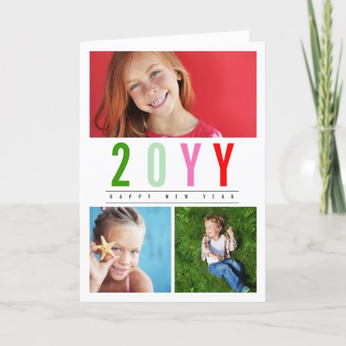 Minimalist Colorful Year 3 Photo Modern Simple Holiday Card