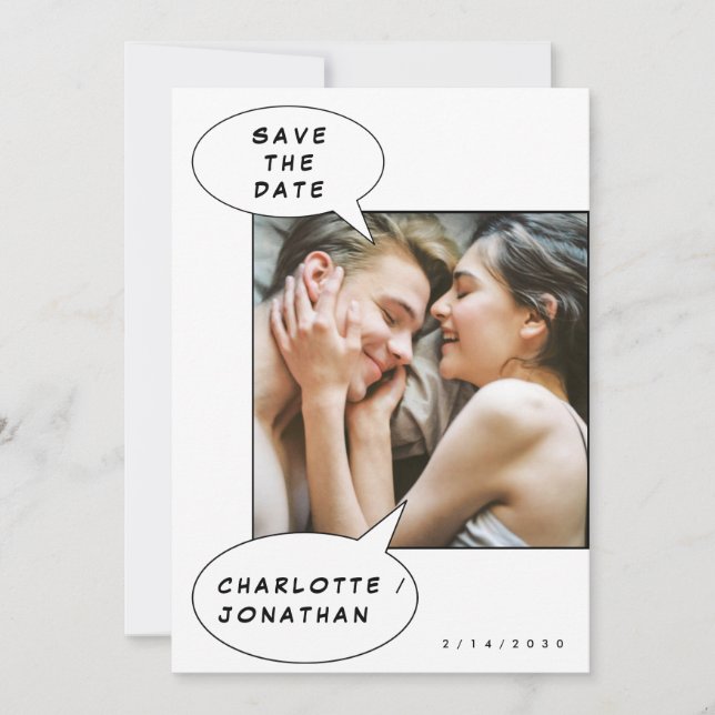 Minimalist Comics Save The Date Wedding Invitation (Front)