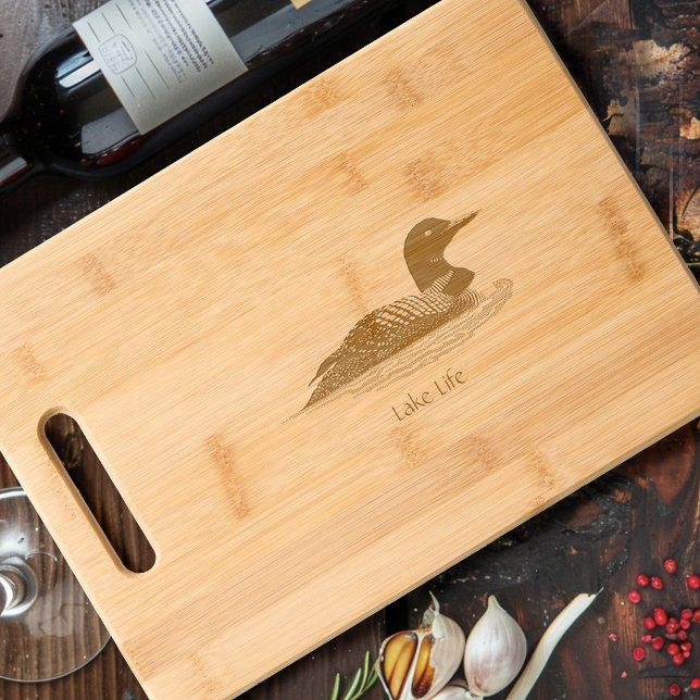 Minimalist Common Loon Lake Life Cabin Engraved Cutting Board (Creator Uploaded)