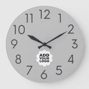 Minimalist Company Logo Branded Promotional Gray Large Clock