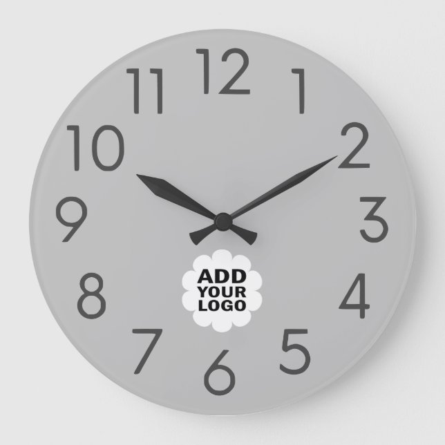 Minimalist Company Logo Branded Promotional Gray Large Clock (Front)