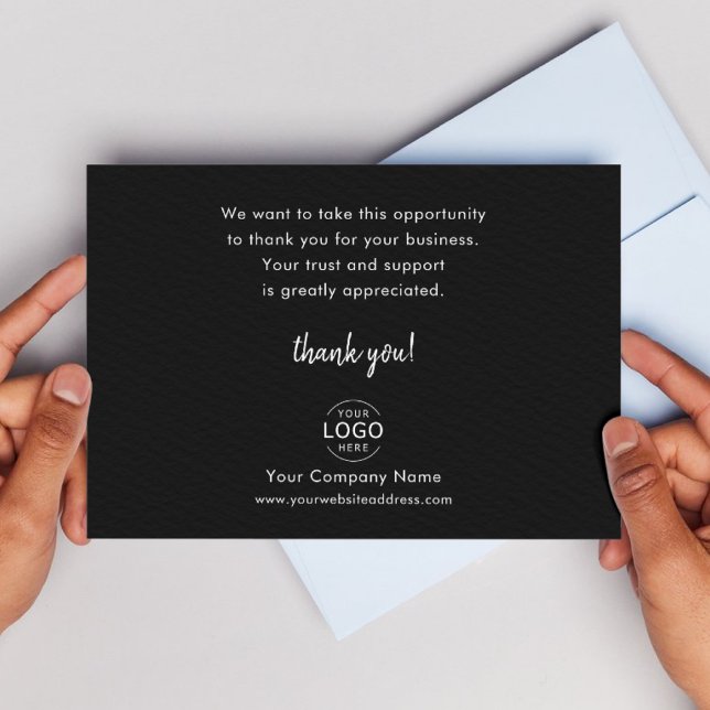 Minimalist Company Logo Business Thank You Note Card (Business thank you note card. Black background and white text. Logo. )