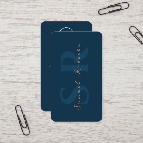 Minimalist Company Logo Dark Blue QR  Business Card