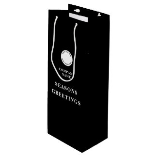 Minimalist Company Logo Name Merry Christmas Black Wine Gift Bag