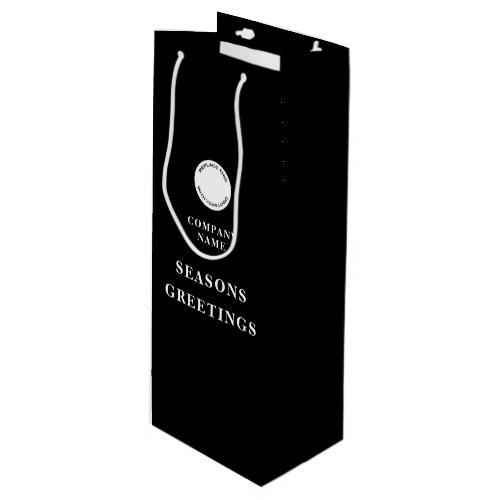 Minimalist Company Logo Name Merry Christmas Black Wine Gift Bag