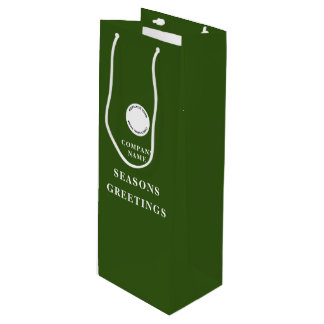 Minimalist Company Logo Name Merry Christmas Green Wine Gift Bag