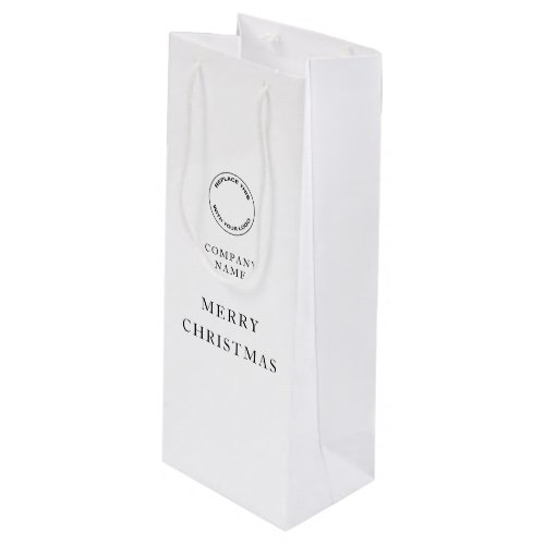 Minimalist Company Logo Name Merry Christmas White Wine Gift Bag