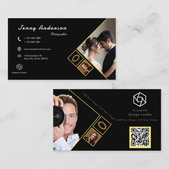 Minimalist Company Logo QR Code Photographer  Business Card (Front/Back)
