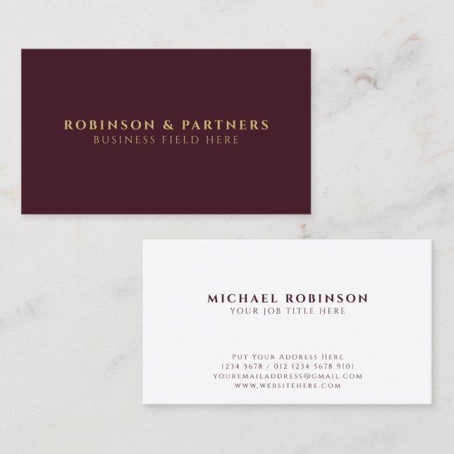 Minimalist Company Name | Dark Red Maroon Business Card (Front/Back)