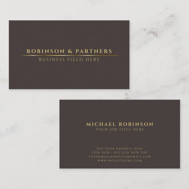 Minimalist Company Name | Gold Line | Dark Brown Business Card (Front/Back)
