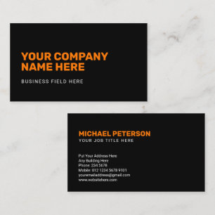Minimalist Company Name   Orange on Black Business Card